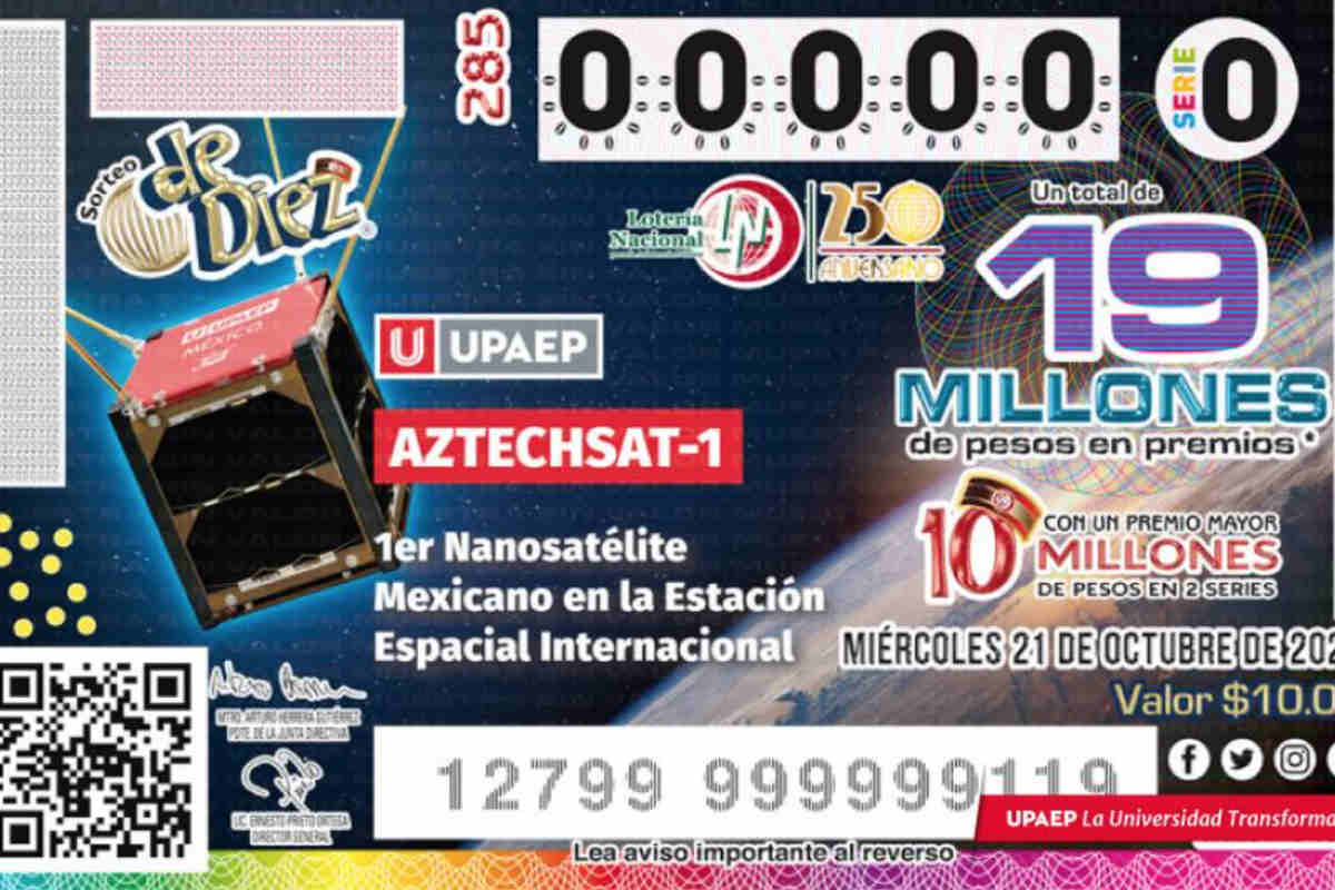 Nanosatélite mexicano Aztechsat-1, en billete de lotería. Noticias en tiempo real