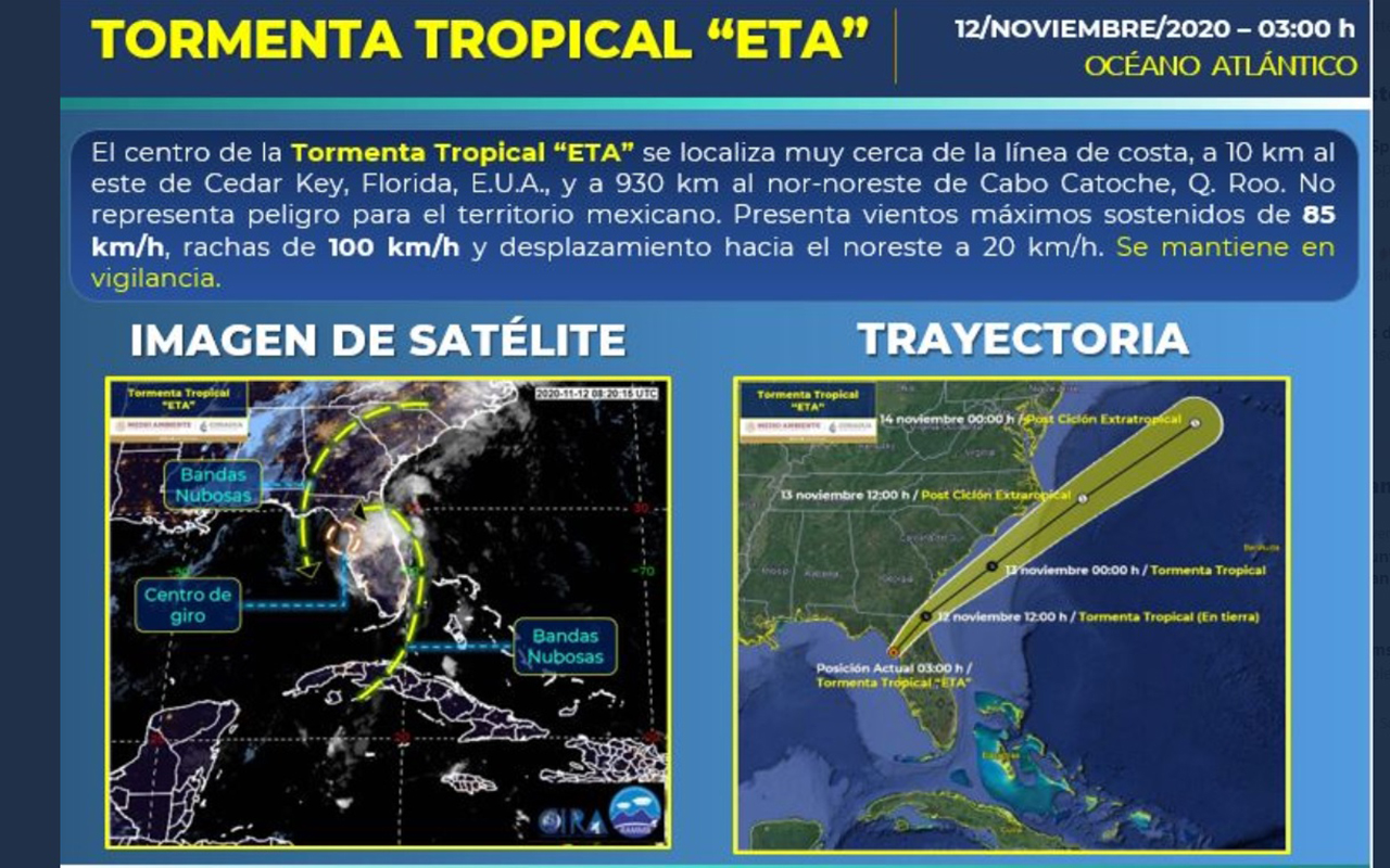 Tormenta tropical Eta entró a tierra en Cedar Key, Florida
