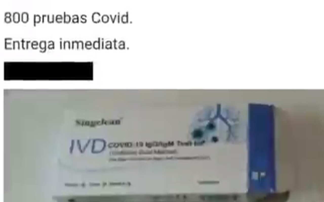 En redes sociales venden pruebas falsas para detectar Covid-19