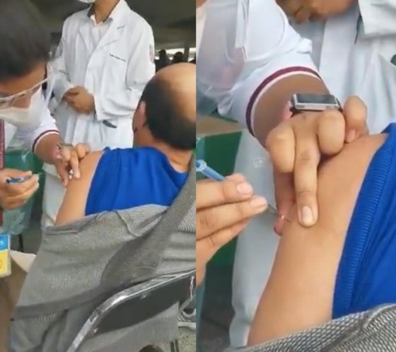 Enfermera engaña a adulto mayor que le pusieron vacuna. Foto: Especial