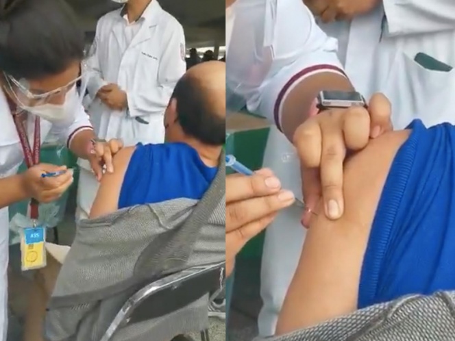 Enfermera engaña a adulto mayor que le pusieron vacuna. Foto: Especial