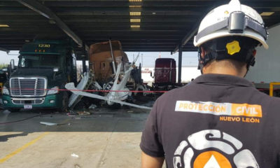 Cae avioneta en terreno de empresa de camiones Nuevo León