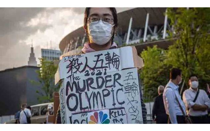Protestas en Tokio por los Juegos Olímpicos. Twitter @5deseptiembrecu