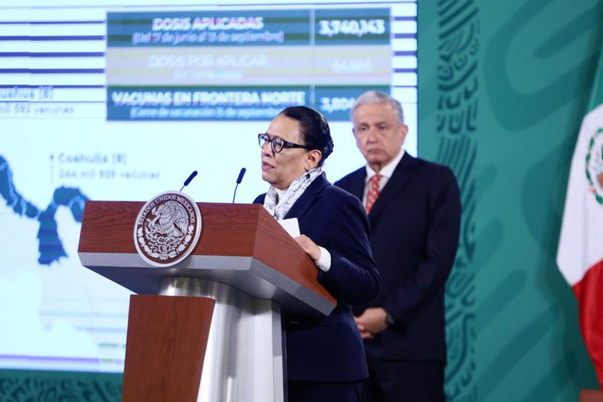Rosa Icela Rodríguez, secretaria de Seguridad y Protección Ciudadana anunció que se aplicaron 3.8 millones de vacunas en 45 municipios.