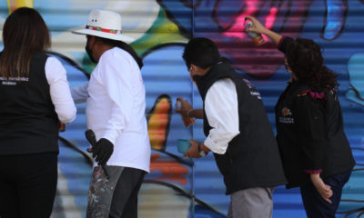 Alcaldes de la 4T “grafitean” bardas en Iztapalapa