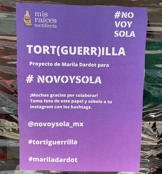 Tortillería lanza campaña “NO VOY SOLA” en favor de la mujer