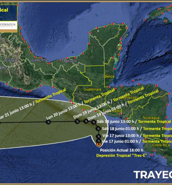 Se formó la Depresión Tropical Tres-E al sur-sureste de Chiapas