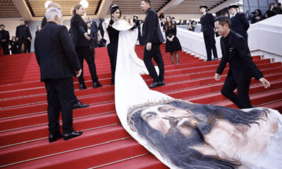 Actriz luce en Cannes vestido con el rostro de Jesús y tratan de impedirlo