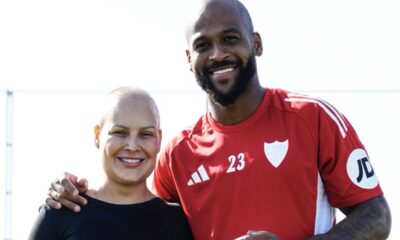 Pamela Teixeira, esposa del defensa brasileño Marcao, superó el cáncer y el Sevilla le rindió un homenaje. FOTO: cortesía X - @SevillaFC