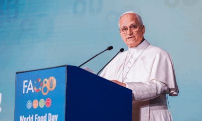 El papa León XIV dio un discurso en la sede de la FAO en Roma, con motivo del Día Internacional de la Alimentación