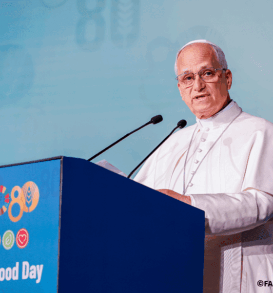 El papa León XIV dio un discurso en la sede de la FAO en Roma, con motivo del Día Internacional de la Alimentación