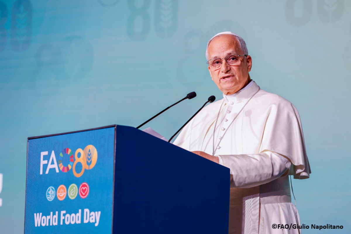 El papa León XIV dio un discurso en la sede de la FAO en Roma, con motivo del Día Internacional de la Alimentación